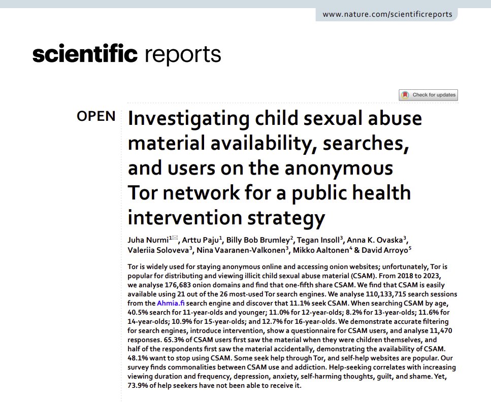 🎉 We are exceptionally proud to announce that our groundbreaking study, led by Dr Juha Nurmi, has been published in @Nature Scientific Reports, the 5th most cited journal worldwide. 🔗 The full article is available to read here: suojellaanlapsia.fi/en/post/nature…