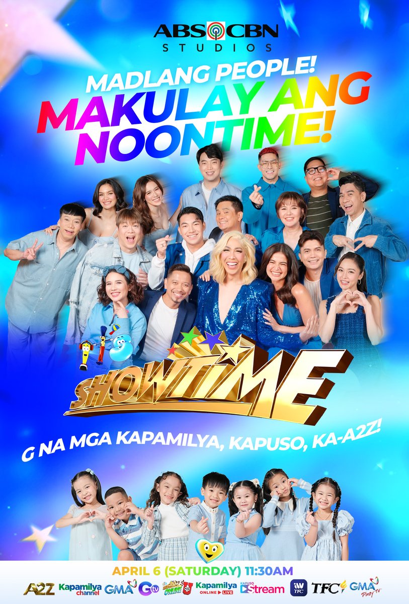 itsShowtimeNa's tweet photo. Madlang People! Saksihan ang pinakamalakas at pinakamakulay na sanib pwersa sa balat ng Philippine noontime! 💙💛🌈

#ShowtimeSaGMA, simula ngayong April 6 na! https://t.co/CHoWPpY43d