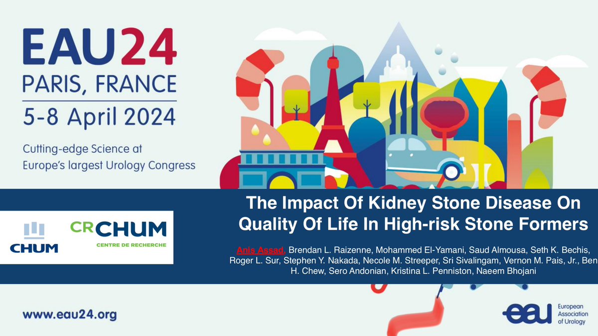 Anis Assad (@anis_assad10) on Twitter photo Looking forward to presenting at #EAU24 with the invaluable guidance of Drs <a href="/NaeemBhojani7/">Naeembhojani7</a> , Karakiewicz ! <a href="/CRCHUM/">Centre de recherche du CHUM</a> <a href="/UMontreal/">Université de Montréal</a> <a href="/Uroweb/">European Association of Urology (EAU)</a>
Join us !
April 5:
Urolithiasis (abstract session 5, 14:45)
April 6 :
Adrenal tumour (abstract session 53, 12:00) Looking forward to presenting at #EAU24 with the invaluable guidance of Drs <a href="/NaeemBhojani7/">Naeembhojani7</a> , Karakiewicz ! <a href="/CRCHUM/">Centre de recherche du CHUM</a> <a href="/UMontreal/">Université de Montréal</a> <a href="/Uroweb/">European Association of Urology (EAU)</a>
Join us !
April 5:
Urolithiasis (abstract session 5, 14:45)
April 6 :
Adrenal tumour (abstract session 53, 12:00)
