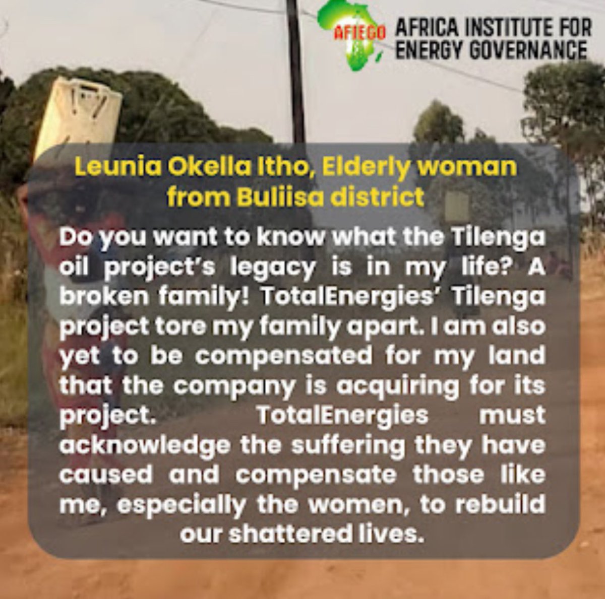A broken family! That is the legacy of @TotalEnergiesUG’s Tilenga oil project in my life.  I'm also still uncompensated for my land. Read more of my story: afiego.org/wp-content/upl…  #StopEACOP @AfiegoUg @stopEACOP