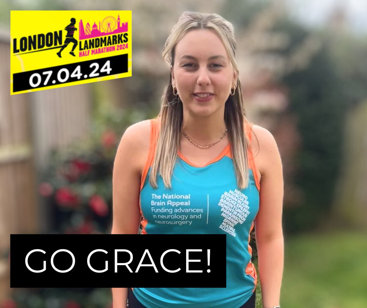 Good luck to our incredible Operations Executive, Grace King, as she takes on the London Landmarks Half Marathon this Sunday for The #NationalBrainAppeal! 🏃‍♀️ 

Please #SupportTheCause!

shorturl.at/sFS12

#LondonLandmarksHalfMarathon #TeamBrainAppeal #LLHM2024