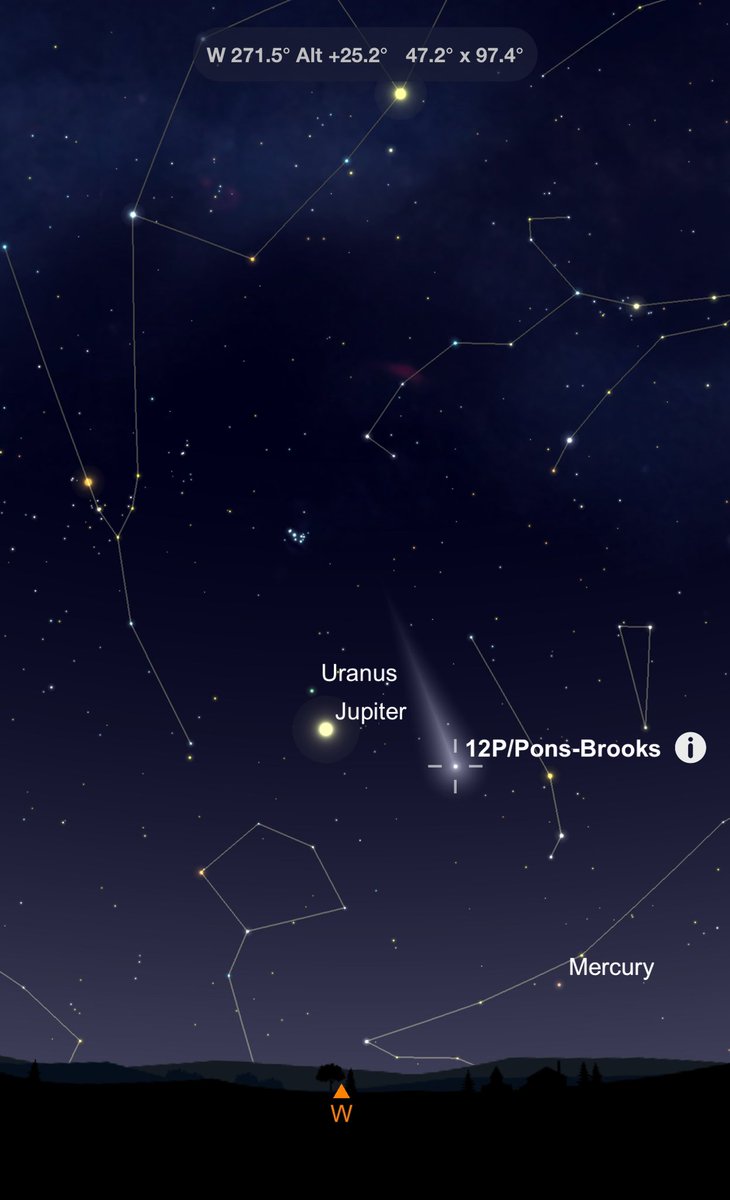 If you are a lover of all things sly then take a look west after sunset and you might just see a comet with your naked eye. First find Jupiter and to its right is comet 12P/Pons-Brooks PLS RT RT @GMB @BBCMorningLive @BBCTheOneShow @SkyNews