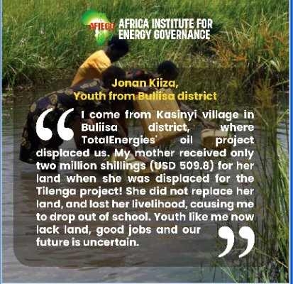 My mom was displaced for @TotalEnergiesUG’s Tilenga oil project and got only 2M UGX (USD 509.8) for her land. She lost her livelihood, so I dropped out of school. Youth like me lack land, jobs & our future is uncertain. #StopEACOP Read: afiego.org/wp-content/upl… @AfiegoUg