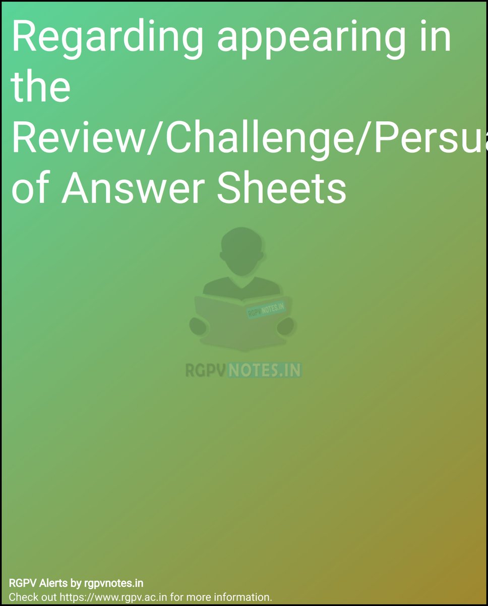 rgpvnotes_in's tweet photo. Regarding appearing in the Review/Challenge/Persuasion of Answer Sheets 

 https://t.co/qLLfVikxR5 

 #rgpv #rgpvalerts #rgpvbhopal #rgpvnotes #education #notestagram #engineeringcollege #engineeringstudents https://t.co/2DAqRKxVVG