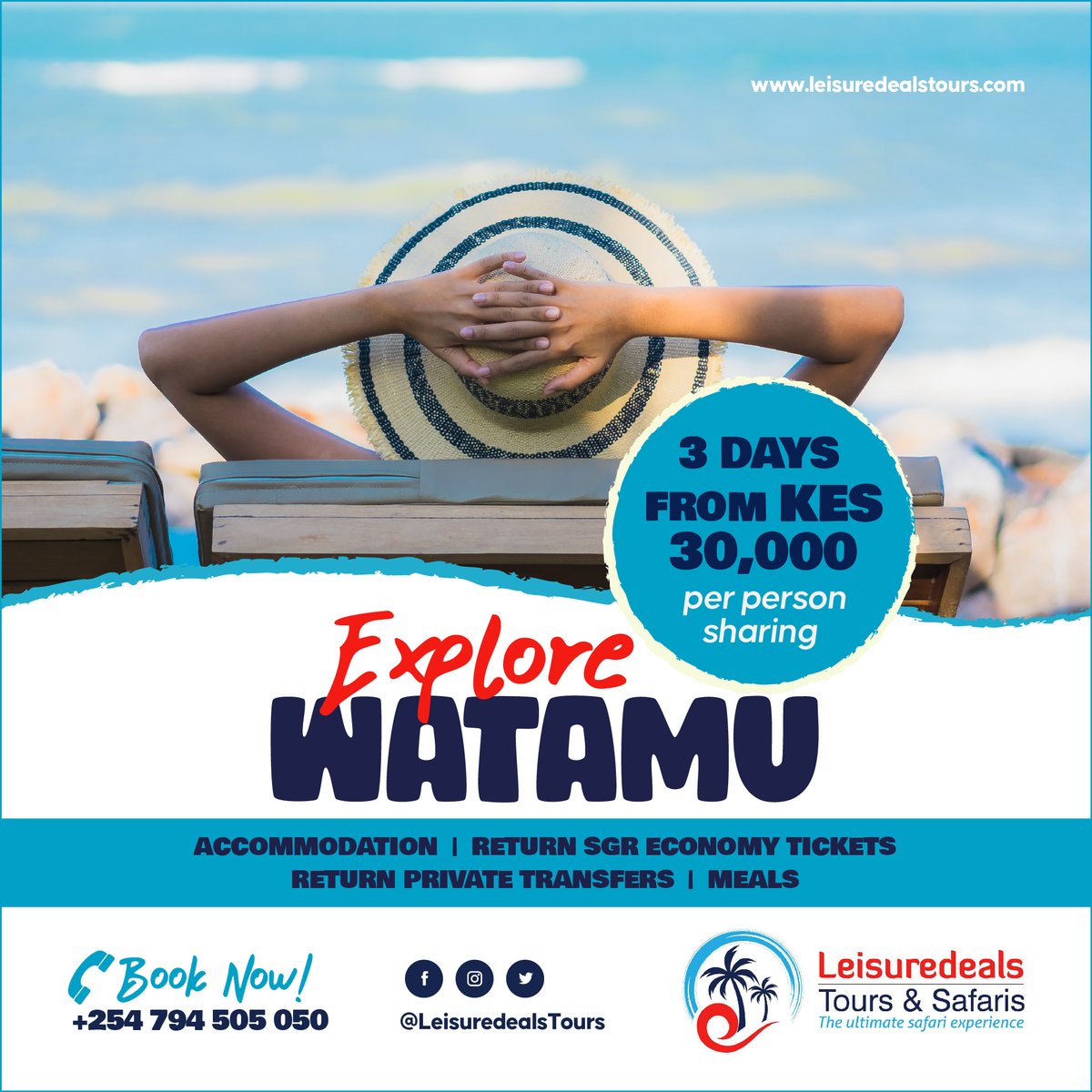 Dive into Watamu's beauty without breaking the bank! 🐠🏖️ Starting from just Ksh 30,000/-, our affordable deals ensure a memorable beach getaway. Book now! #WatamuEscape #AffordableDeals #LeisuredealsTours #TravelGoals #BeachVacation 🌅#AD