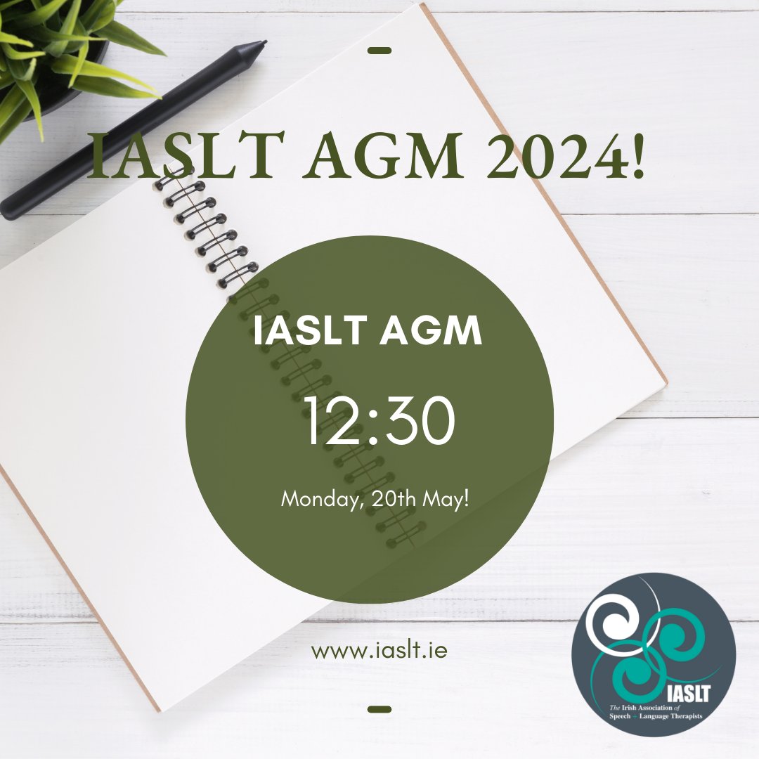 The IASLT AGM will take place virtually via Zoom on Monday 20th of May from 12.30-2pm.

The AGM is free to all members and members are invited and encouraged to attend to receive an update on IASLT activities and business for 2023/2024.

Register here : iaslt.ie/learning-centr…