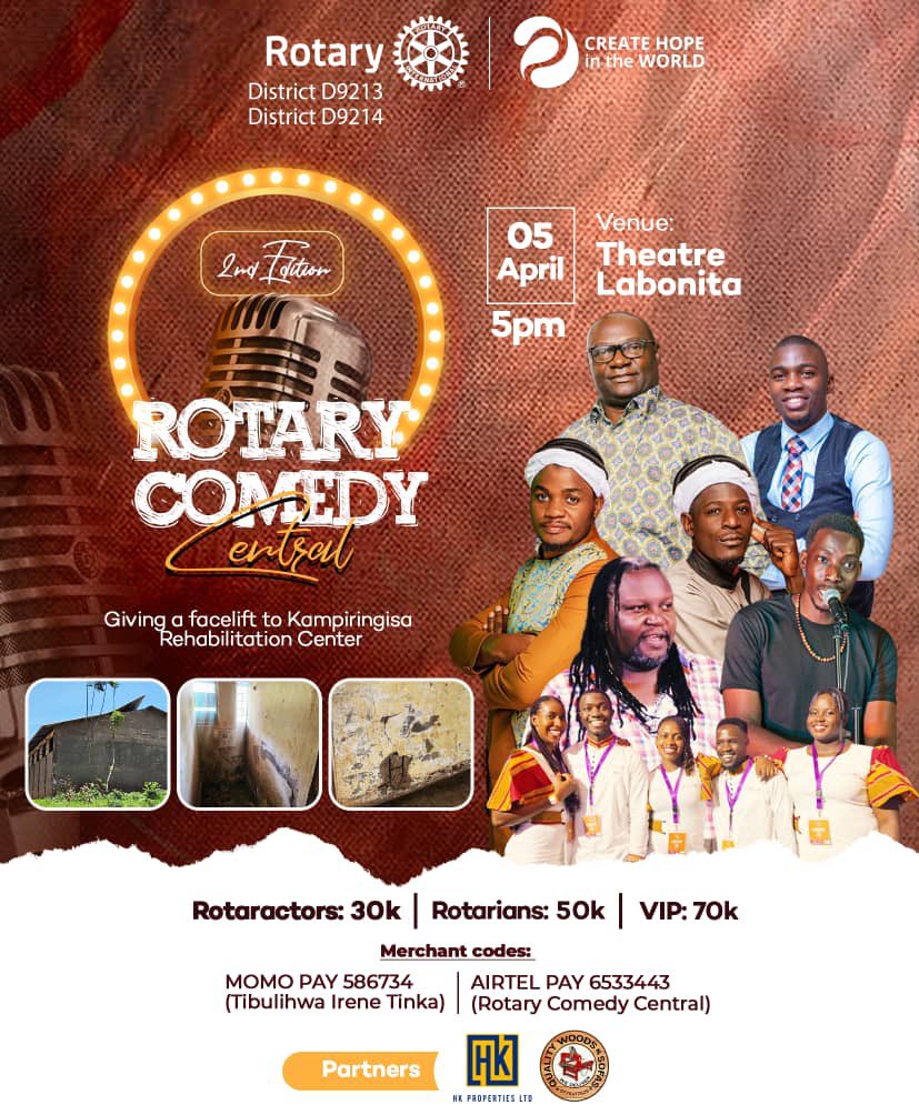 Today, just like any other day in our Rotary diary, we're at Labonita for the Rotary Comedy Central fundraiser to give a facelift to the Kampiringisa Rehabilitation Center: renovating, and creating a library with books,To support us, check the details on the flyers below! @rotary