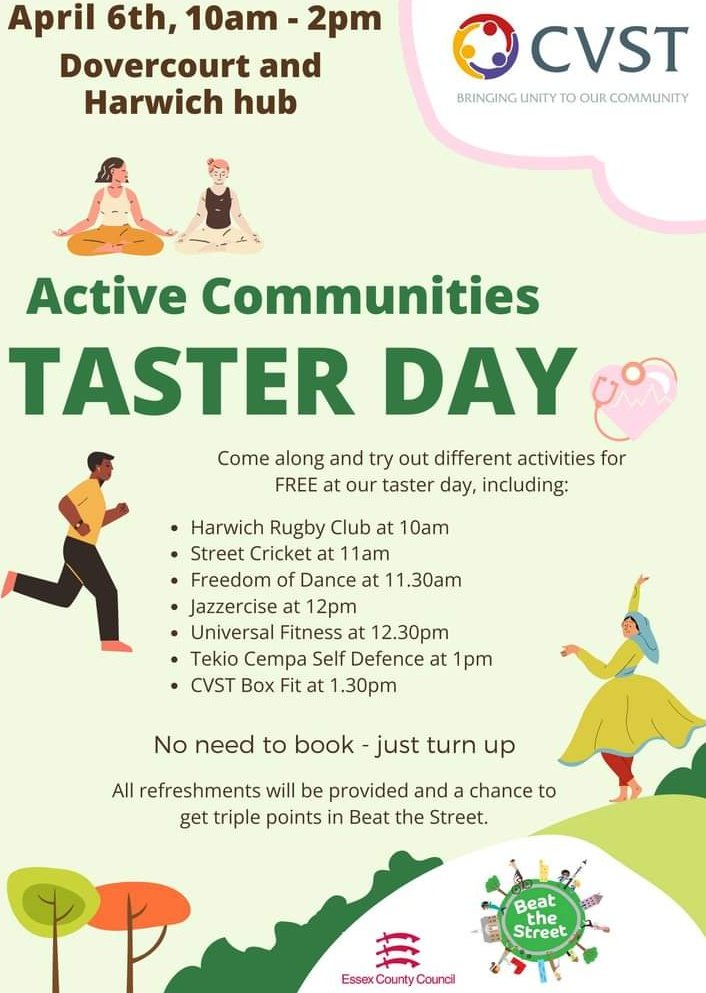 Tomorrow 11:00 - 11:30 @_ShaneCricket and David from @CCCricketUK will be doing a cricket taster session as part of @CVSTendring at the Harwich & Dovercourt Hub in the High Street. Tripple Beat the Street points for attending! Everyone welcome #Cricket #Community #wellbeing