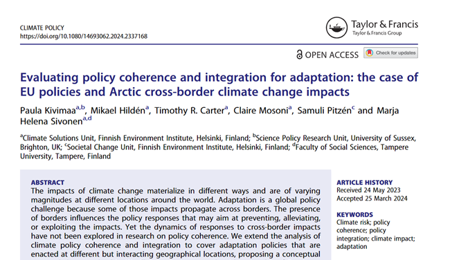 I am very happy to share an output from several years of collaborative work, as part of @Cascades_EU, that expands analysis of climate #policycoherence to the contexts of cross-border impacts of climate change. #climatepolicy #climaterisks #sykepublication tandfonline.com/doi/full/10.10…