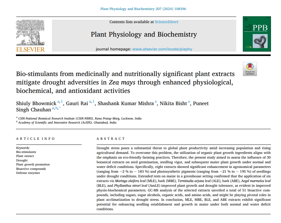 Many Congratulations to Dr. Puneet S Chauhan & their team for the research article 'Bio-stimulants from medicinally.....antioxidant activities' published in Plant Physiology & Biochemistry Journal (IF 6.5) sciencedirect.com/science/articl… @akshasany @CSIR_IND @DrNKalaiselvi @SMCC_NIScPR