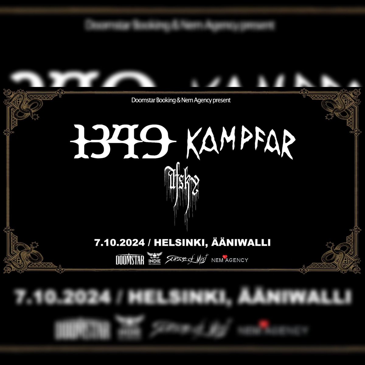 AURAL HELLFIRE ARRIVES IN HELSINKI ON OCTOBER 7TH. @1349official and @Norsepagans, along with @afskyofficial, continue their European Tour at the @aaniwalli on October 7th. Tickets: tiketti.fi/1349-kampfar-a… DO NOT MISS IT. #legion1349 #auralhellfire #kampfar #afsky #helsinki