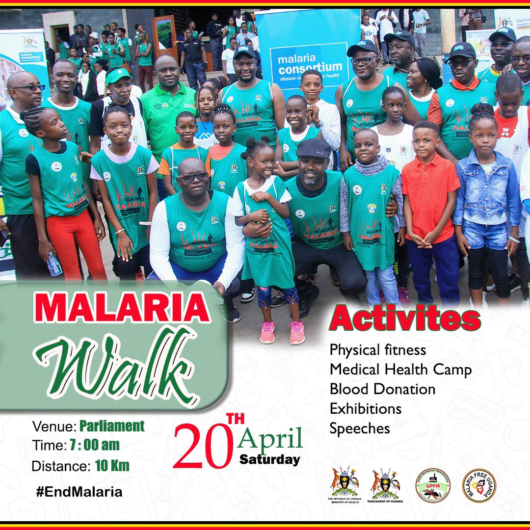 We join the nation in mobilizing Ugandans of all ages to champion a ZeroMalaria Uganda. Join the fight on 20th April as we walk to raise awareness and resources to a Malaria Free Uganda. @MinofHealthUG @upfm_malaria @ALMA_2030 @endmalaria ‘ @Thomas_Tayebwa @JaneRuth_Aceng