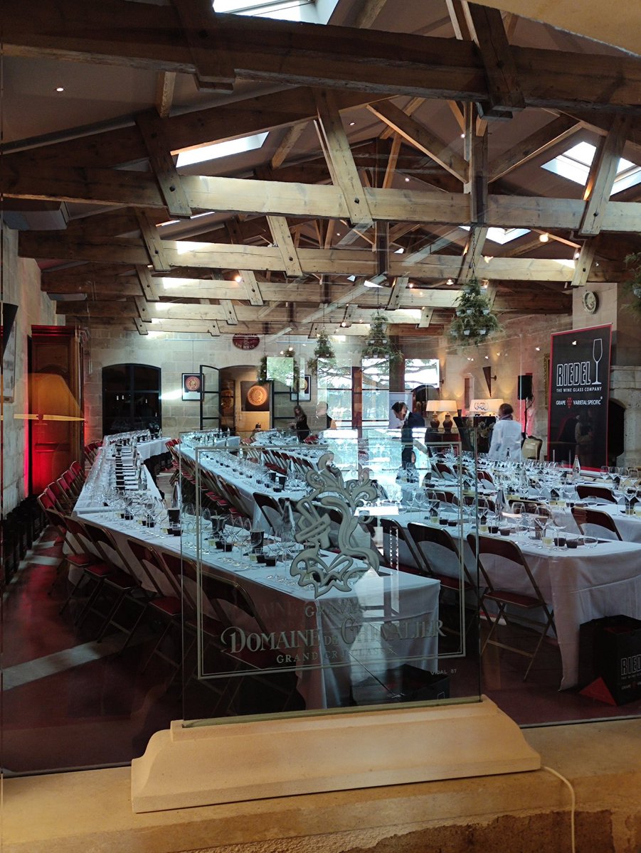 Impressive wine tasting led by <a href="/MaxiRiedel/">Maximilian Riedel</a> at <a href="/D_de_Chevalier/">Domaine de Chevalier</a>. Several wines tasted in different wine glasses from the #riedel Veloce range. Amazing how much the glass affects the perception of wine's taste.