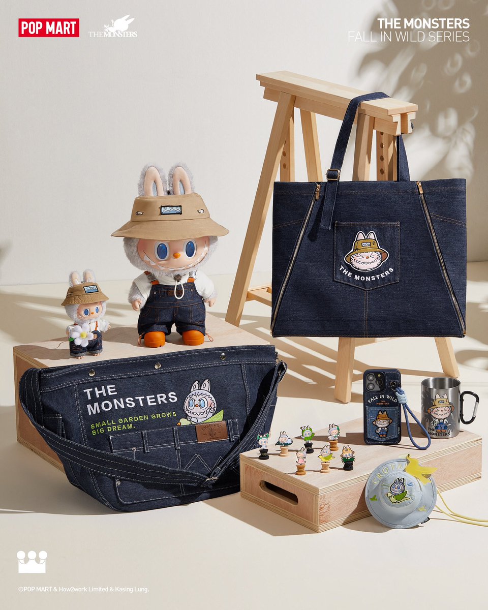 Let LABUBU help you with gardening and housekeeping, adding more fun to your daily life! THE MONSTERS FALL IN WILD SERIES - Lanyard Phone Case/Bucket Hat Mini Bag Blind Box/Badge Blind Box/Garden Bucket Cup/Denim Apron Bag/Denim Messenger Bag Release date: 2024/4/12