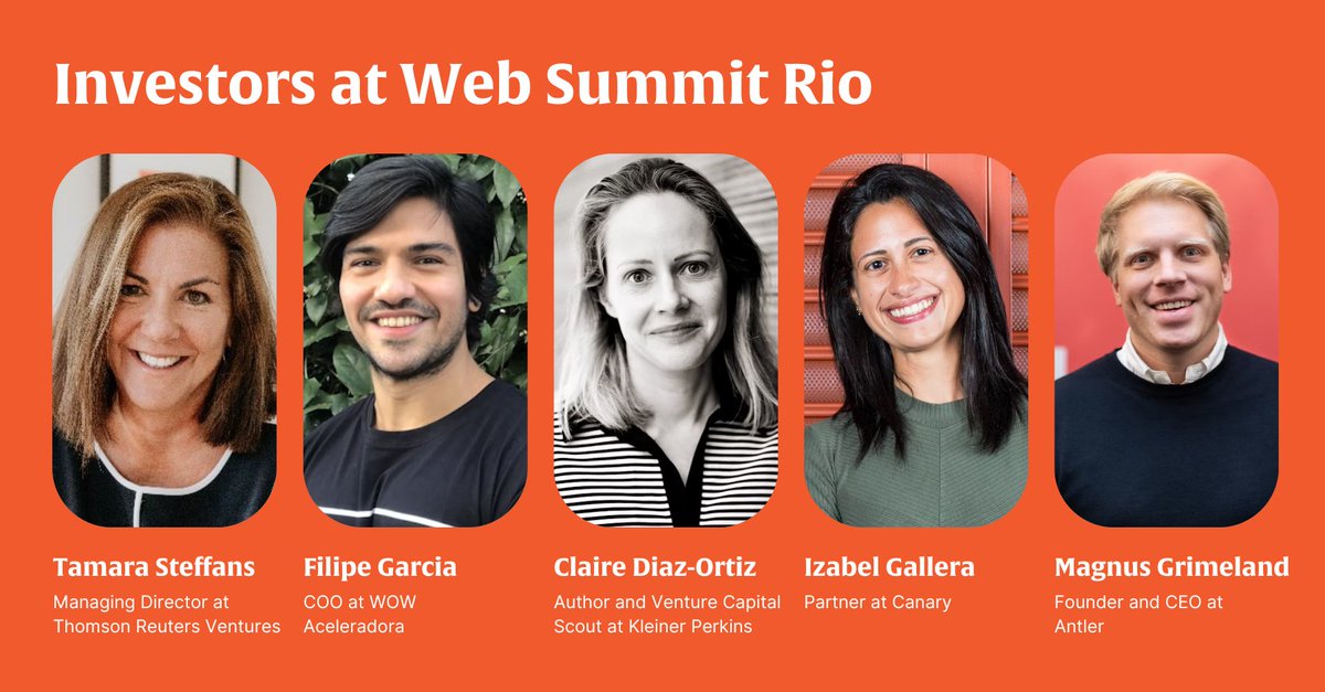 700+ investors will be joining us at #WebSummitRio, including Tamara Steffens, Thomas Reuters Ventures Filipe Garcia, Wow Aceleradora Claire Diaz-Ortiz, Kleiner Perkins Izabel Gallera, Canary Magnus Grimeland, Antler Get the inside track on the future of investment on Venture.