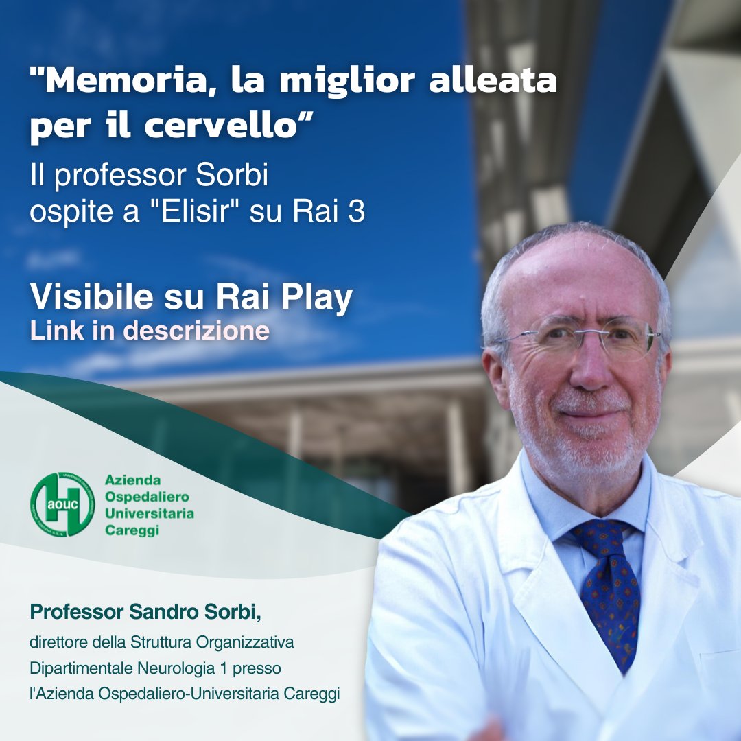 Memoria, la miglior alleata per il il cervello - Ne ha parlato il professor Sorbi a Elisir su Rai 3 📺 È Possibile vedere la puntata sulla piattaforma RaiPlay: raiplay.it/video/2024/03/… #Careggi #CareggiNotizie #Neurologia #Memoria #ElisirRai3