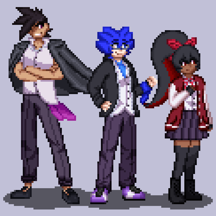 Soromops's tweet photo. I've redone my sprites for the Heaven's Aria Trio! Stefan, Zefyr and Lecia are now newly done, I wasn't very satisfied with their older sprites TvT... I even managed to give Stefan Everlasting Bond this time! Seperated looks at them in the thread #oc #pixelart #heavensaria https://t.co/lzR4HDRjh5