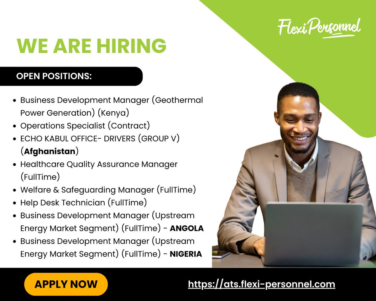 We have new job opportunities waiting for you!
Explore a variety of roles and apply now.
To learn more about the roles visit: ats.flexi-personnel.com/jobs
#IkoKazi #IkoKaziKE #ApplyNow #Jobs #SalesJobs #OperationsJobs #Vacancies #ATS #ManagerJobs