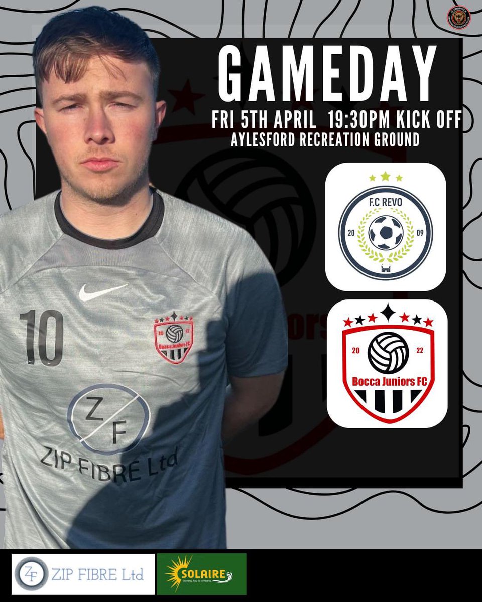 Friday Night Under The Lights It’s Matchday & It’s The Top Two Going To Battle Once Again As We Are On The Road & Away To @fcrevo Friday 5th April 🗓️ @fcrevo ⚽️ Kent County Division 3 🏆 19:30 Kick Off ⏰ Aysleford Recreation Ground, ME20 7AU📍 #UpTheBocca❤️🖤