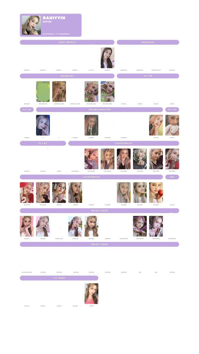 케플러 포카

wtb bahiyyih photocards!
offer your price

buy✅
sell❌

Korean address | 한국창고 ✅
Korean Bank | 한국은행 ✅
Eng, KR | 영어와 한국어 ✅
DM please | dm 부탁합니다

최유진 샤오팅 마시로 김채현 김다연 히카루 휴닝바히에 서영은 강예서