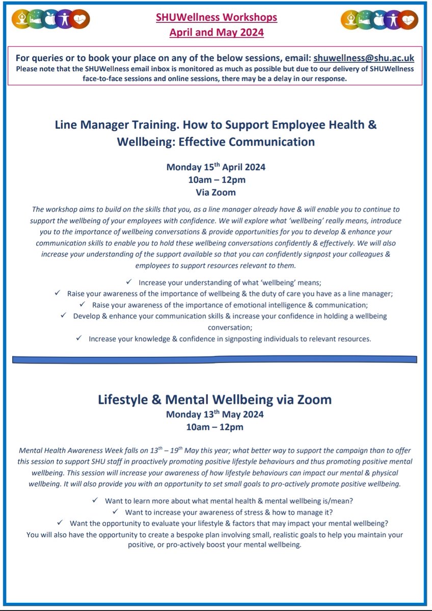 Our Popular #LineManagerTraining is back on 15th April to support #LineManagers at #SHU support the health & wellbeing of their direct reports & wider team. The session will focus on effective #Communication. It is an interactive session consistently receiving positive feedback👍