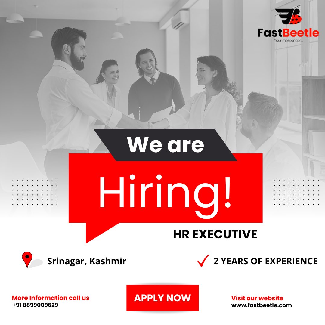 Join our team in Srinagar! 🌟 Now hiring an HR Executive with 2 years of experience at FastBeetle.👨‍💻
 #HRJobs #Srinagar #FastBeetle #HiringNow #CareerOpportunity