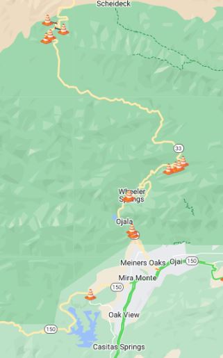 *State Route 33- Los Padres Forest* Up to 6' of snow expected in the mountains with this storm & snow as low as 3000'. SR-33 has 6 construction zones with 1-lane alternating traffic control between postmile 14.35 & 2 miles north of the summit. Avoid unnecessary mountain travel.