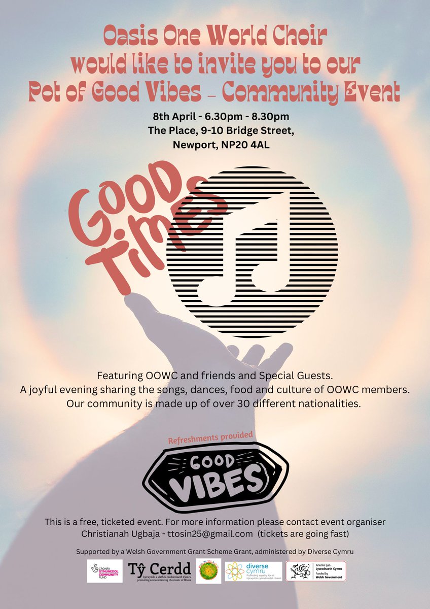 Songs, dance and food to be had with Oasis One World Choir at their FREE community event! 📅8th April ⏰6:30-8:30pm 📍The Place, Newport Book tickets here 👇 eventbrite.co.uk/e/oasis-one-wo…