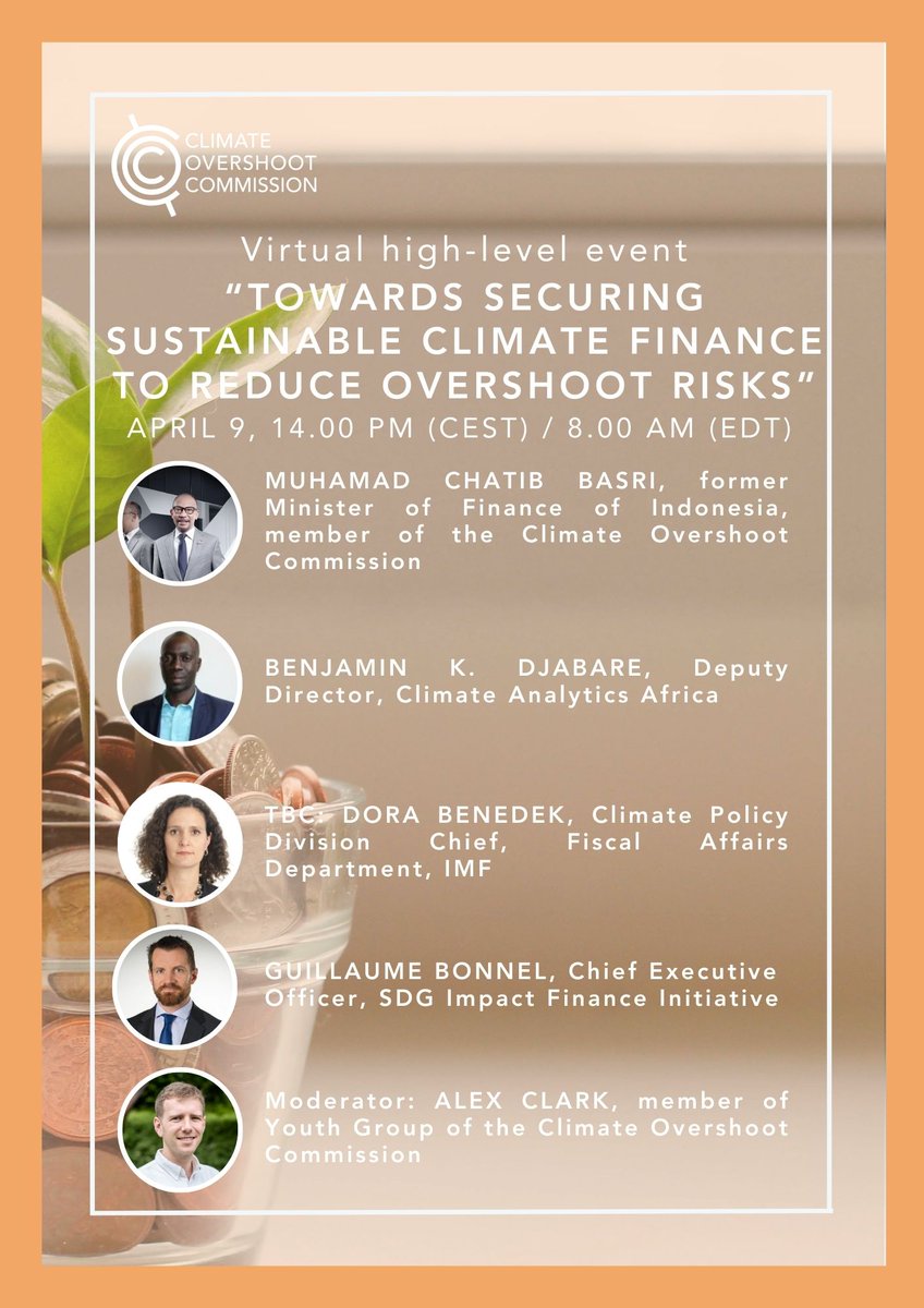 🌍 Don't miss our discussion on 'Towards securing sustainable climate finance to reduce overshoot risks' 📅 April 9, 14:00 PM (CEST) / 08:00 AM (EDT) 📍 Zoom: us06web.zoom.us/j/87898116243?…