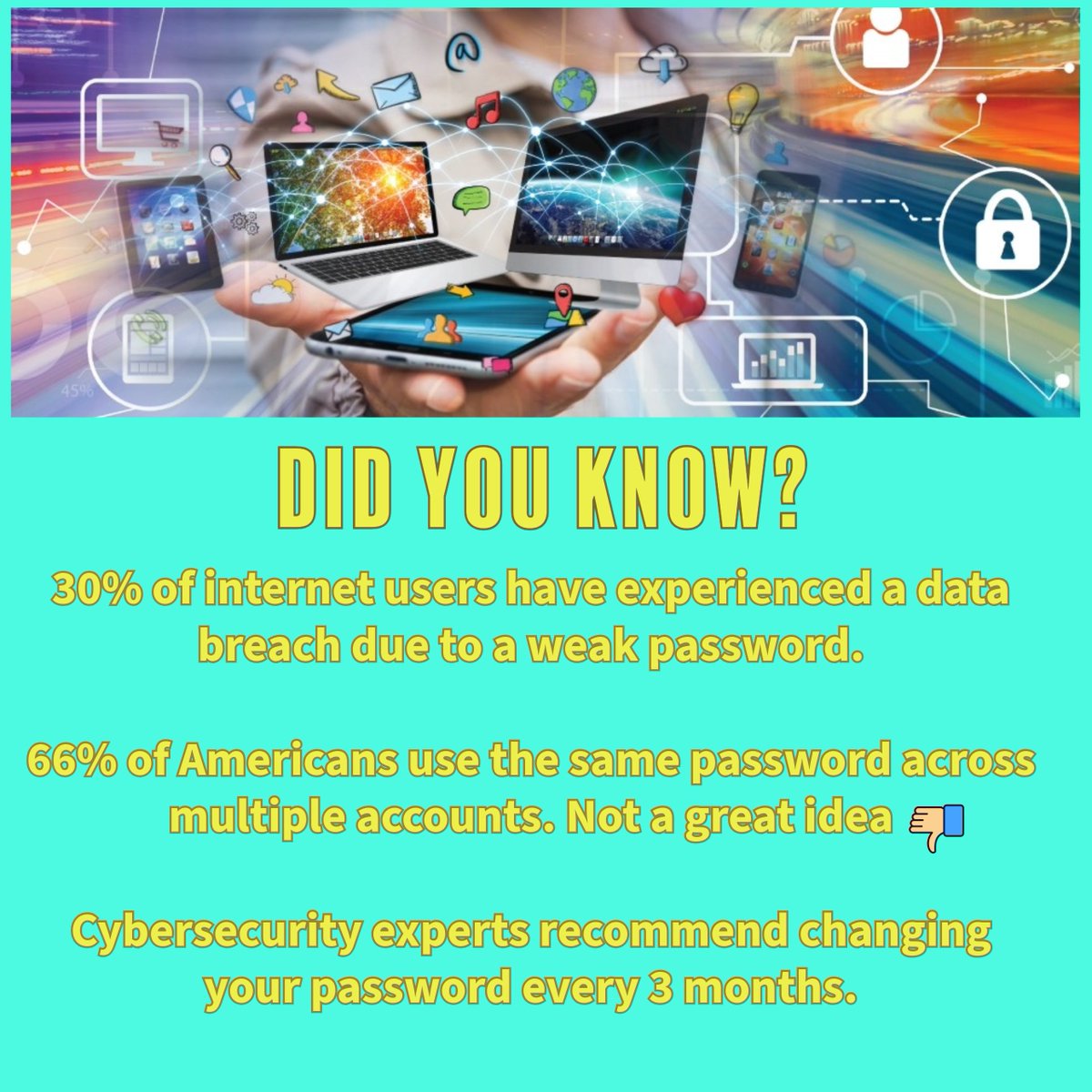 Happy Friday Clayton County! Remember that re-using the same passwords and not updating them regularly can lead to your accounts getting hacked! This weekend, think of a strong password to help protect your data! #digitalequity #access4clayton #digitalinclusion #claytoncountyga