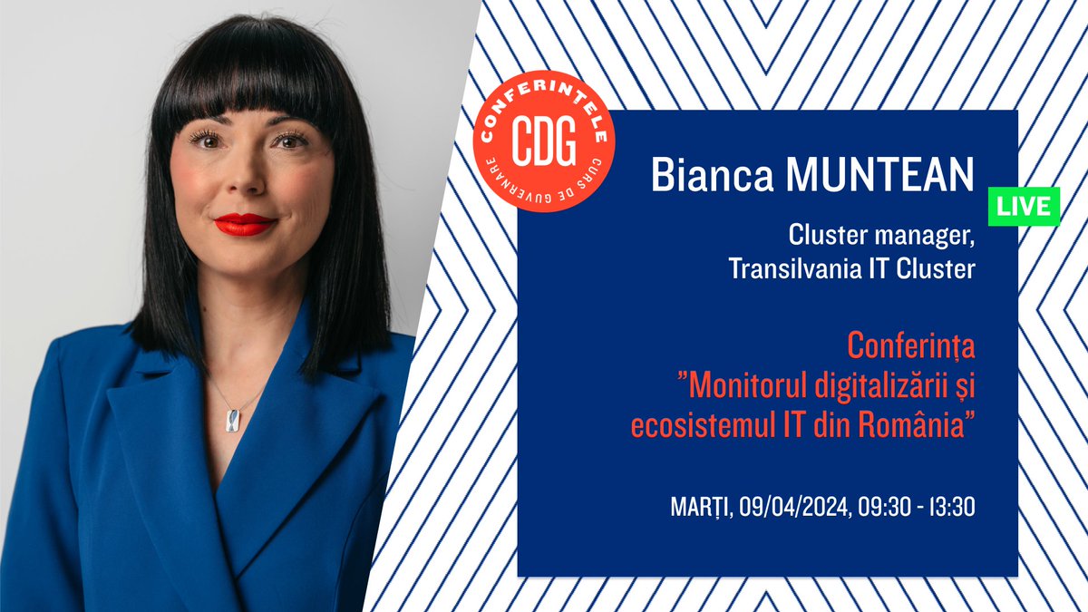 On March 9, 2024 Bianca Muntean will be a speaker at CDG Conferences where will discuss about our role in the IT ecosystem and the digitalization process of the public administration. 👉Details here: shorturl.at/cjmA4