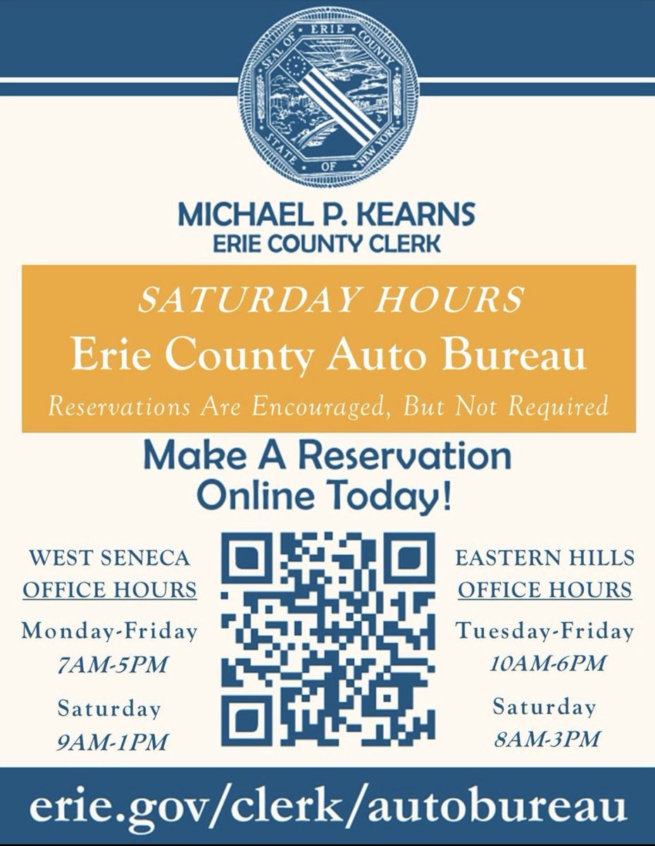 Has your vehicle registration eclipsed the expiration date? 🌘 Get to the Erie County Auto Bureau on Saturday at @EHMshoppoing & the @SouthgatePlaza. Appointments are strongly encouraged. Save time, book your appointment online or call 716-858-8864. #DMV #ReadyReserveRenew 😎