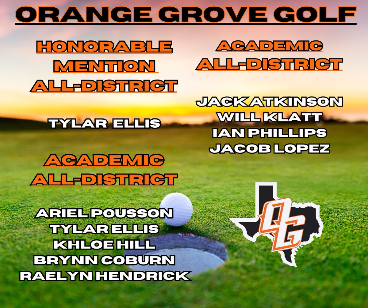 All-District Honors for our Orange Grove Golf boys and girls! Way to go Bulldogs, and Lady Bulldogs!
