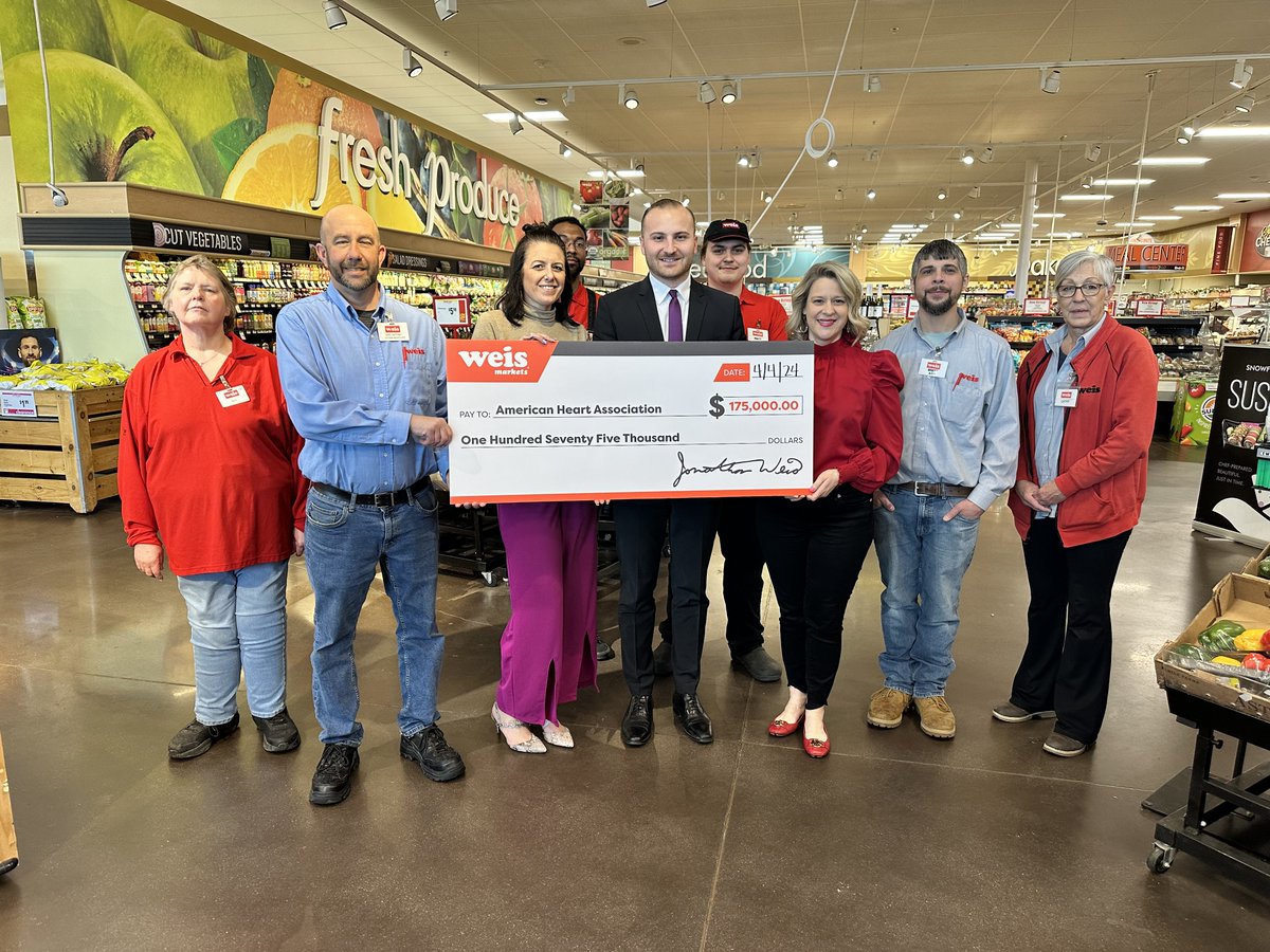 We ❤️ our Life is Why retailers! Thanks @WeisMarkets and customers for raising $175,000 to support the American Heart Association during American Heart Month in February and congrats to store #188 in Fogelsville, PA for earning their place as this year's top fundraising store.