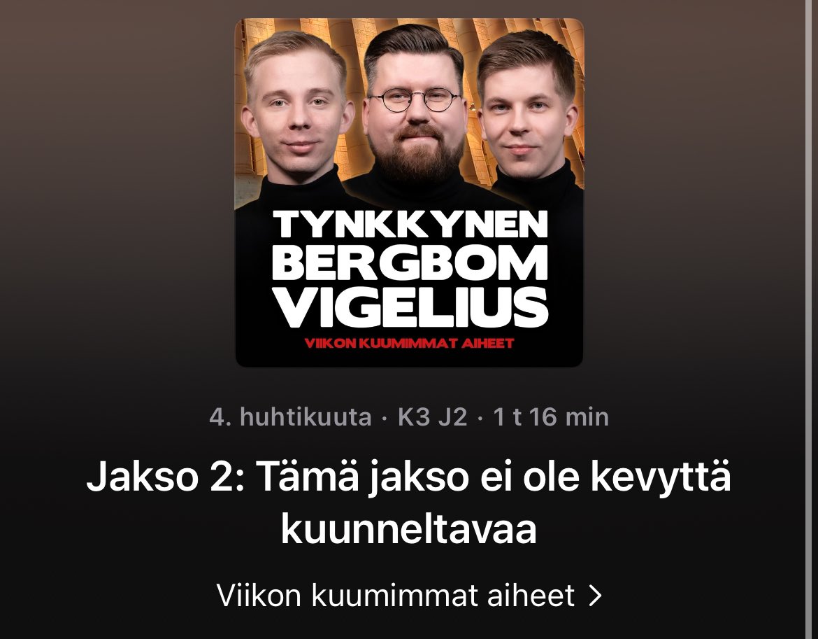 Arvostan kyllä että Tiku, Taku ja Sebu tietävät heidän podcastinsa olevan helvetin tylsä ja antavat ystävällisesti varoituksen siitä.