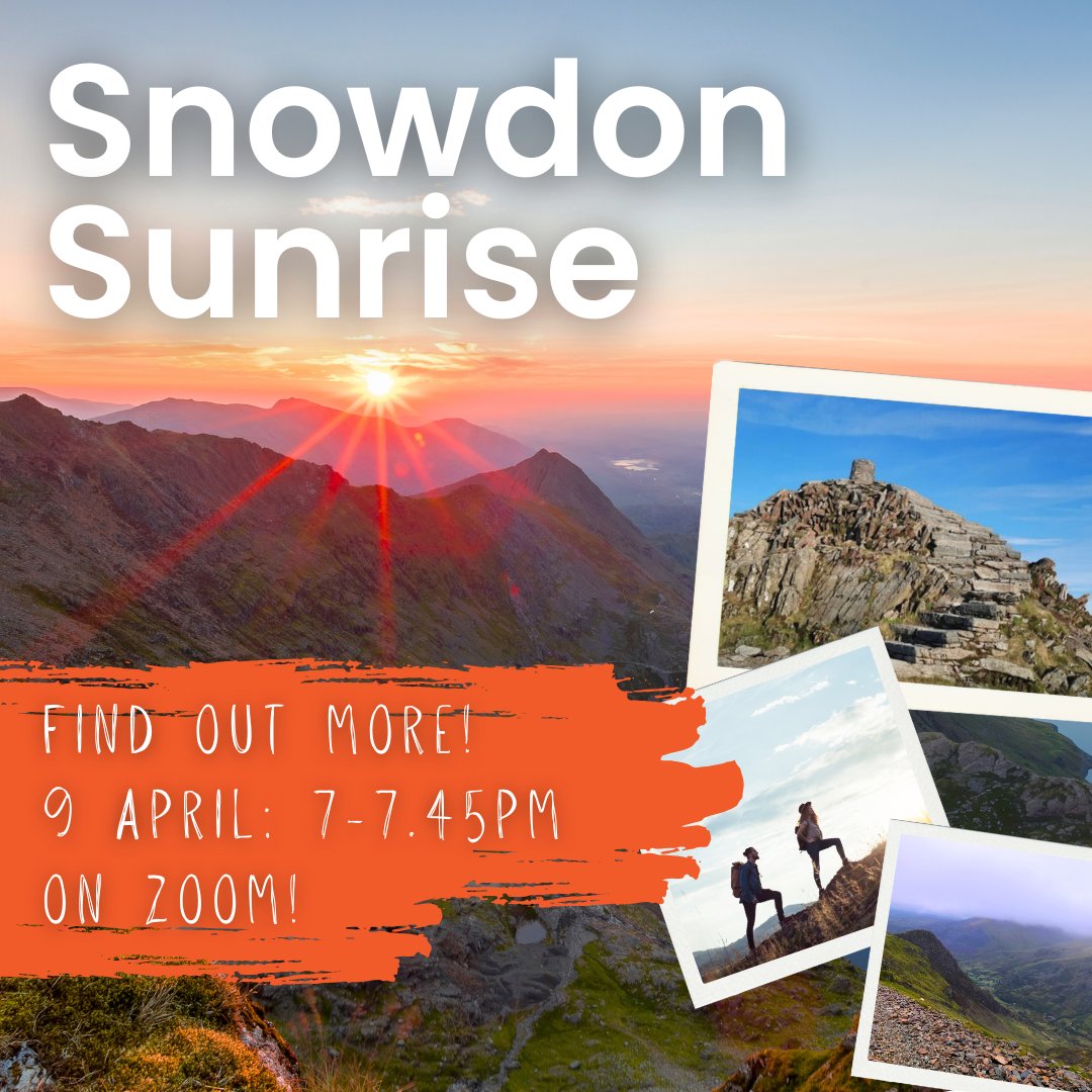 Thinking of tackling the Snowdon Sunrise fundraiser? 📷📷 We are holding a Snowdon Sunrise Zoom meeting with Sky Blue Adventures on Tuesday 9 April 2024 7pm-7.45pm. Find out full details of the event and have your questions answered! forms.office.com/e/3AP479Bxk4