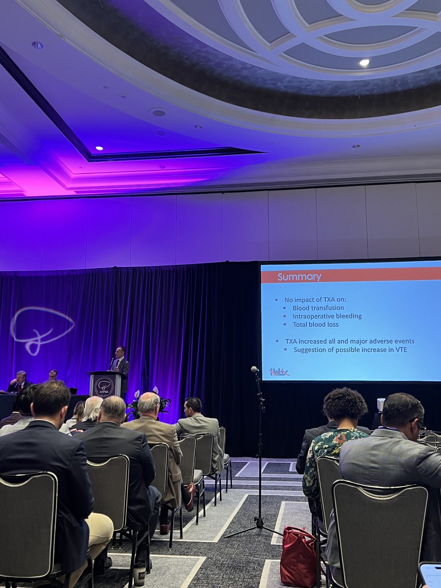 #AHPBA24 Miami: ⁦@PaulKaranicolas⁩ presents #helix trial finding no effect (or perhaps detrimental) of #tranexamic acid in liver surgery. Same transfusion rate, same blood loss, more thrombosis. ⁦@AHPBA⁩ ⁦⁩ ⁦@Sunnybrook⁩