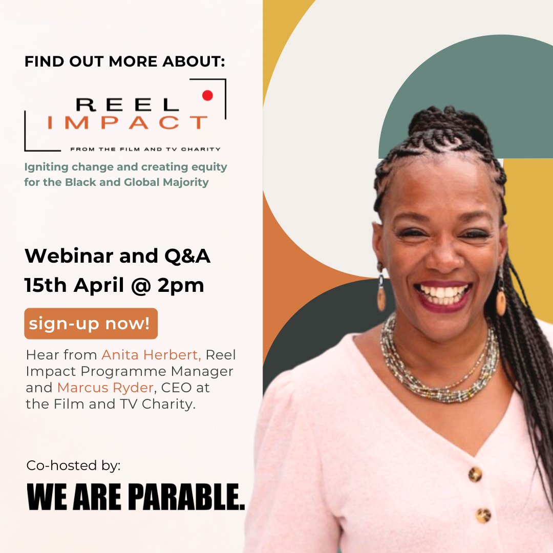 Reel Impact is our brand-new programme to support Black and Global Majority creatives working behind the scenes! 🎬 We've partnered with @weareparable for a virtual Q&A session on applying and learning more. 📅 15th April @ 2pm 👉🏽 Sign up now: bit.ly/3TEqxne