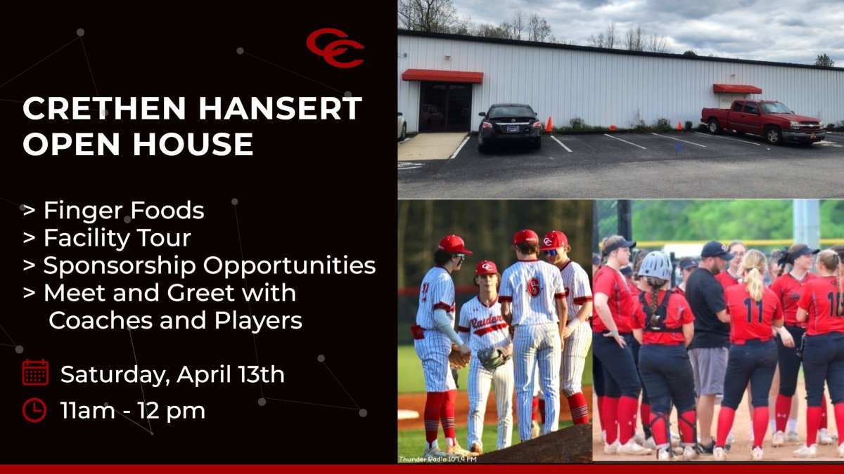 Come be our guest! @c_h_s_baseball and @CCLadyRaiders are hosting all friends of the program. Saturday, April 13th, swing by the Crethan Hansert facility to meet our coaches and players, eat finger foods, and see how the facility is used everyday to strengthen our programs.