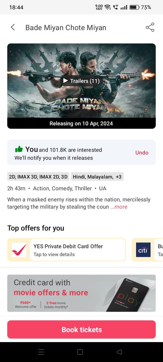 Advance booking for #BMCM started in Bengaluru and jodhpur from tomorrow advance booking will begin in every city . 5 days to go for the release of #BadeMiyanChoteMiyan in theatres this Eid 10 April 💥💥. #AkshayKumar𓃵 #AkshayKumar #TigerShroff .