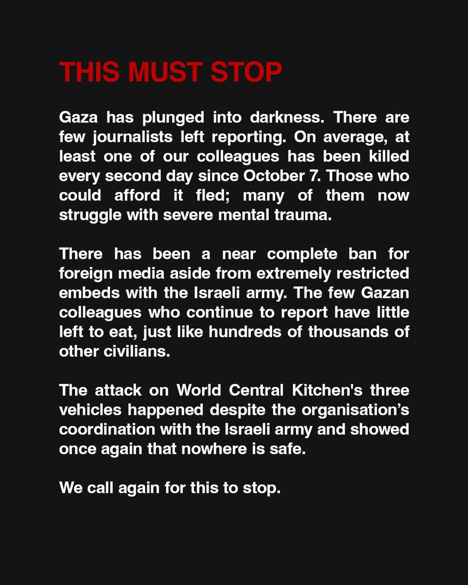 According to @pressfreedom, as of 5 April: - 95 journalists and media workers were confirmed dead. - 16 journalists were reported injured. - 4 journalists were reported missing. - 25 journalists were reported arrested. #thismuststop #forourcolleagues