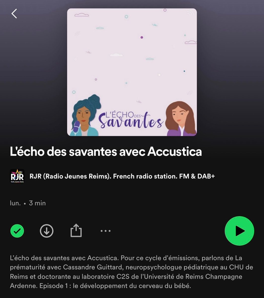 Mme. Cassandre Guittard, doctorante en neuropsychologie pédiatrique et psychopathologie périnatale, a participé à 5 podcast scientifique dans L’écho des savantes, réalisés par ACCUSTICA et la nef des sciences pour parler de la prématurité: lnkd.in/enhCghQX