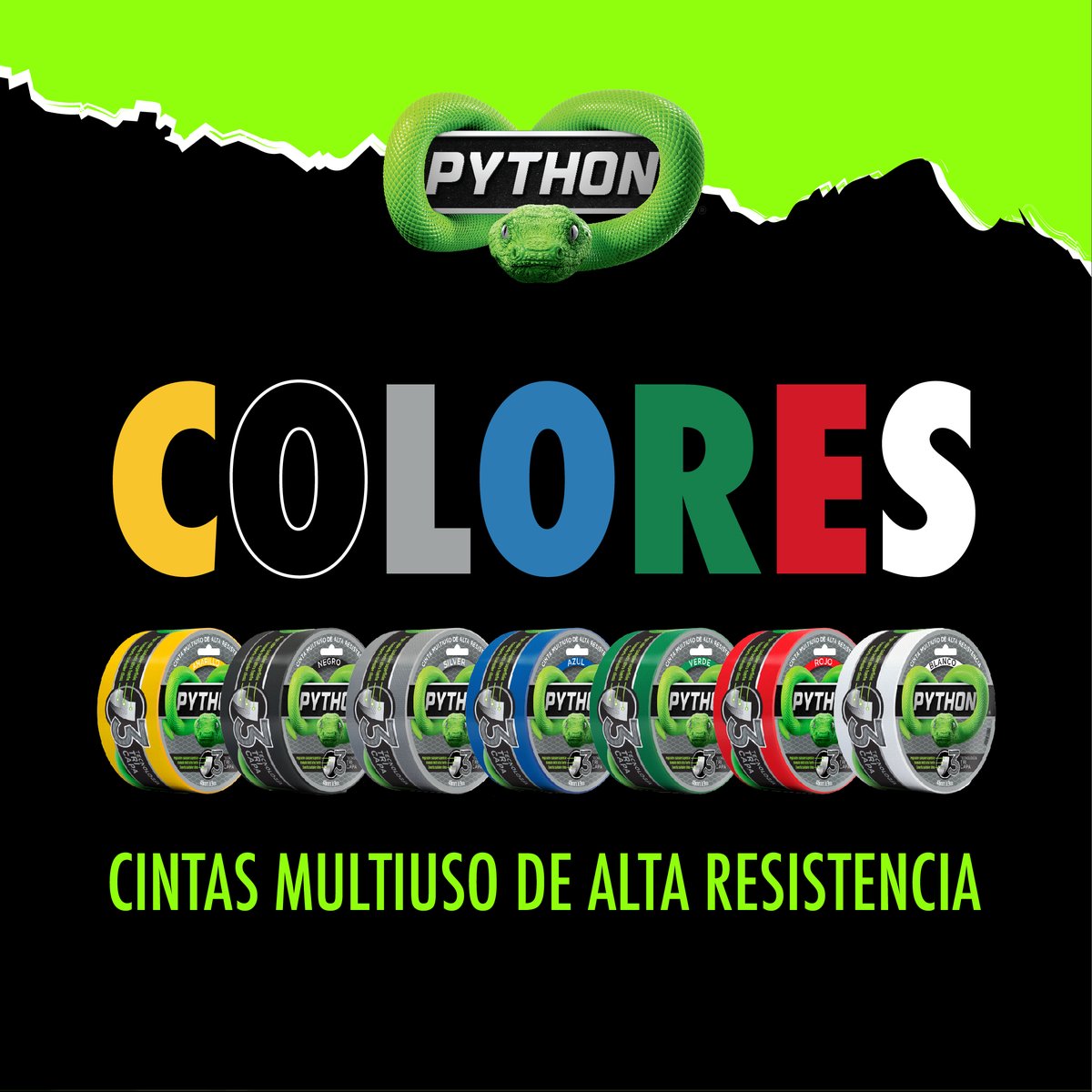 cintaspythonar's tweet image. Python: cinta de alta resistencia que se adapta a todos tus propósitos.

Te recordamos que tenemos una variedad de 7 colores multiuso para #reforzar, #emparchar y #sujetar🐍💪
#SumateALaResistencia #CintaPython