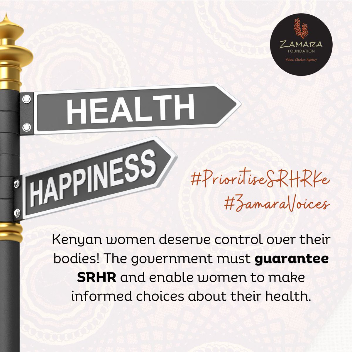 Encourage SRHR education and awareness in order to break down stigmas and give people the power to make decisions about their health that are well informed. #PrioritiseSRHRKe #ZamaraVoices @Zamara_fdn