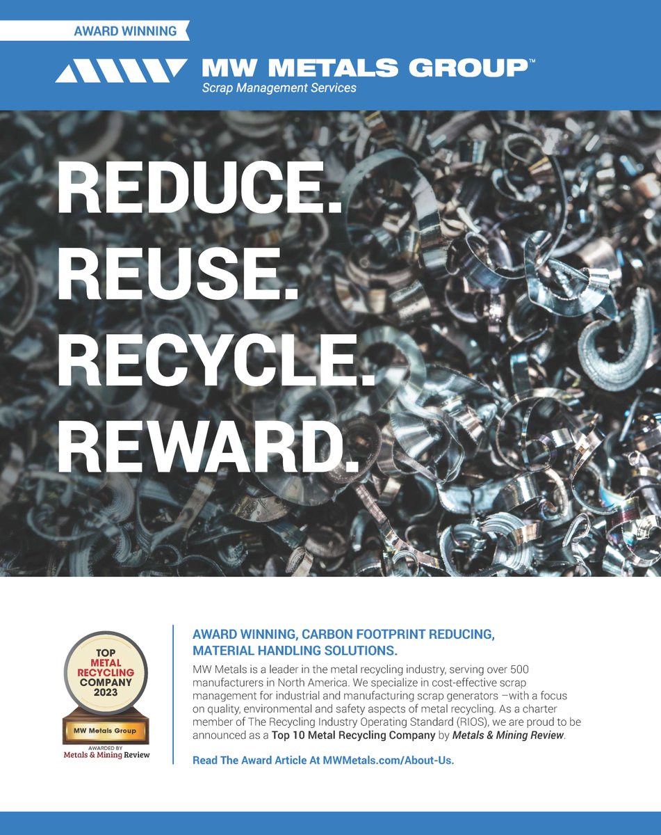 OHIOMFG's tweet image. MW Metals was recently recognized as a Top 10 Metal Recycling Company of 2023 by Metals and Mining Review.

MW Metals, located in Dayton, serves over 500 industrial plants nationwide focusing on efficient, cost-effective scrap management. #MakeItHere

metal-recycling.metalsminingreview.com/vendors/top-me…