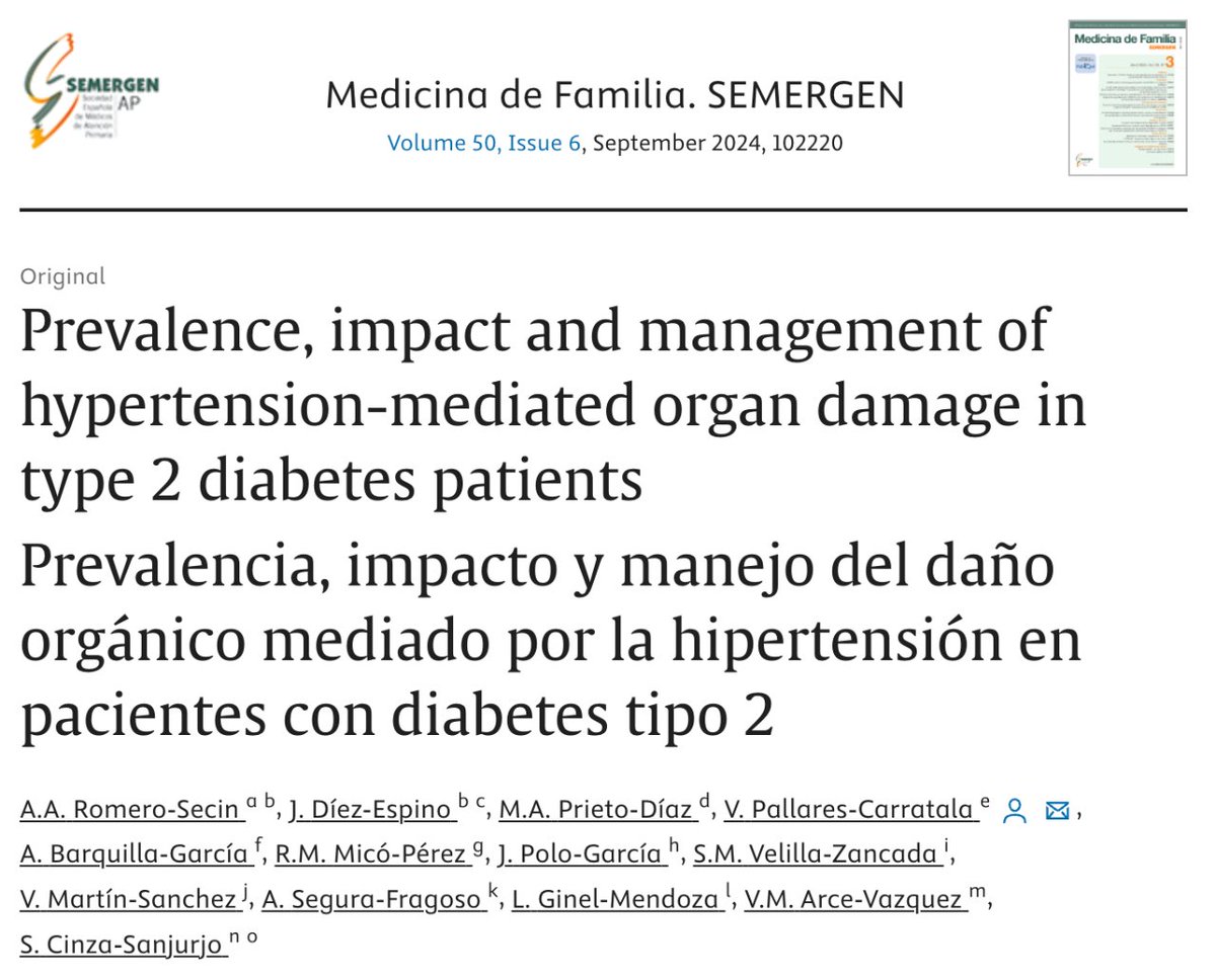 📙Prevalencia, impacto y manejo del daño orgánico mediado por la hipertensión en pacientes con diabetes tipo 2. sciencedirect.com/science/articl… @Aromerosecin @SergioCinza @vic_pallares @Mitotatu @rafamanuEl68 @alfonsobarquill @leoginel et al. #Diabetes  #DM2 #EstudioIBERICAN