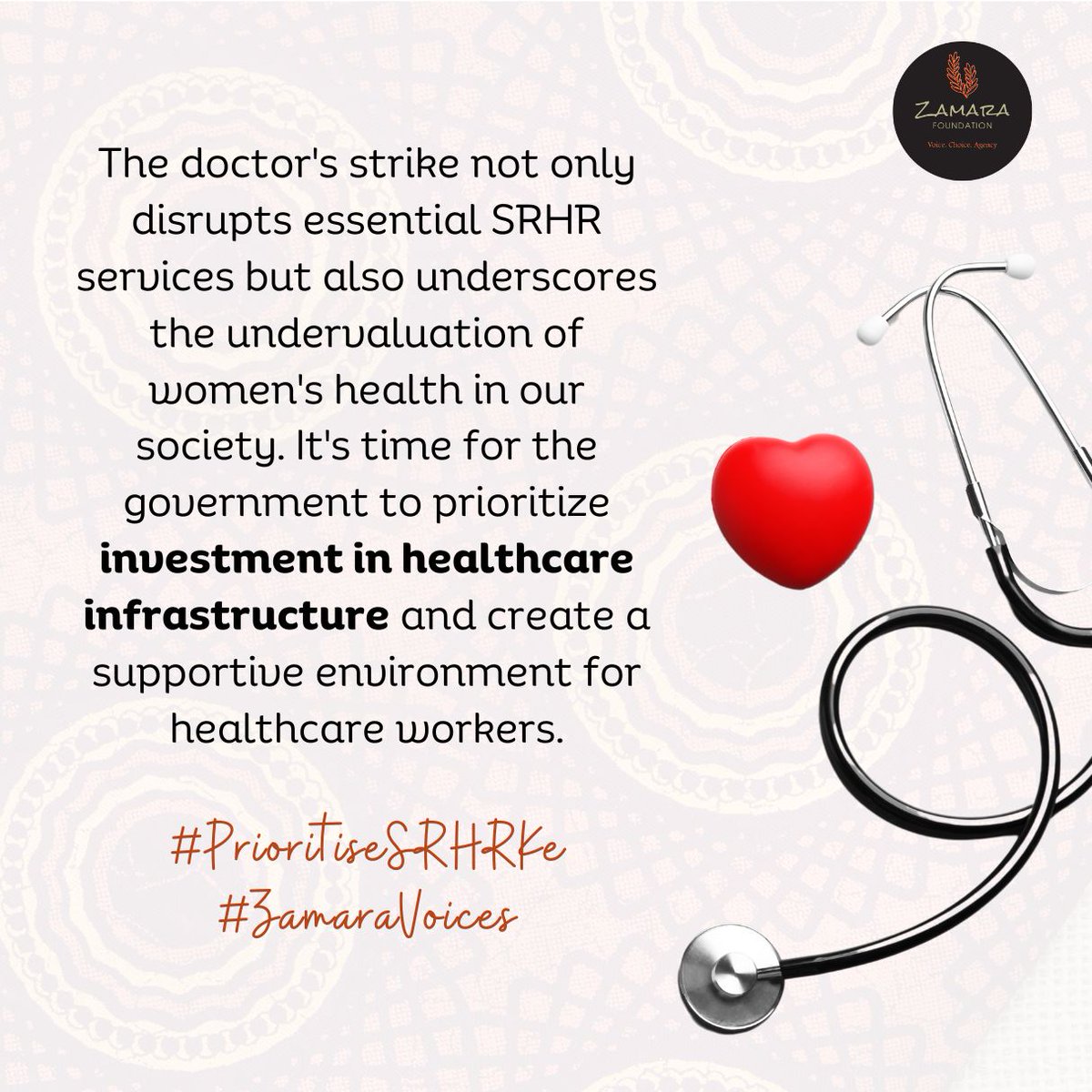 Government should prioritize investment in healthcare infrastructure and offer opportunities for carrier advancement to keep healthcare providers motivated. #PrioritiseSRHRKe #ZamaraVoices @Zamara_fdn