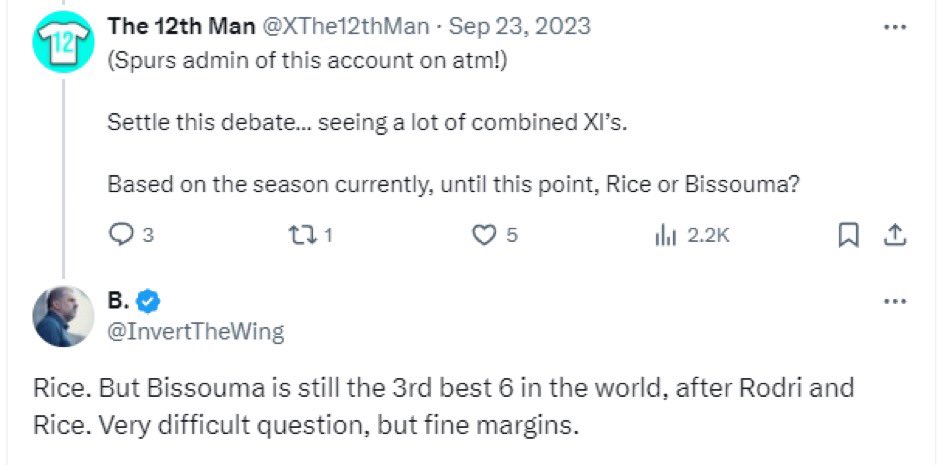 Faaabianskiii's tweet photo. Spurs concede goals because they lack a monster 6….but at the same time they have the third best number 6 in the world 

Covering more bases here than Declan Rice does in a match for Arsenal 😂 https://t.co/buqgm7ORWb