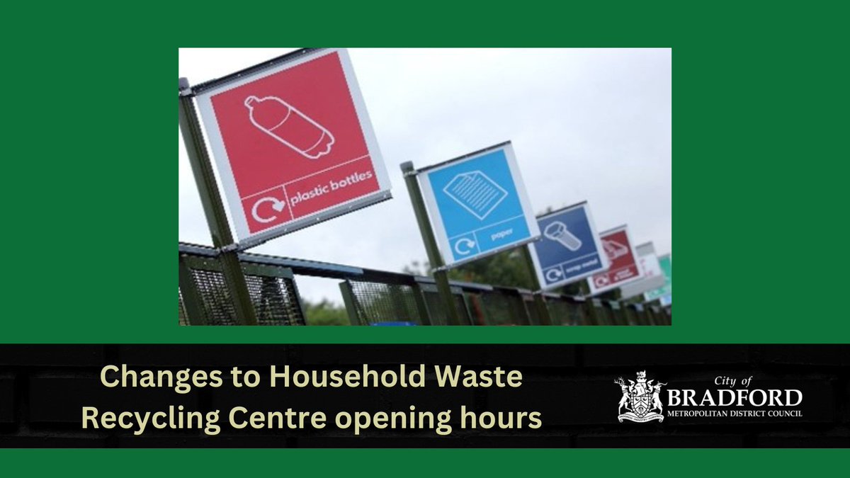 Please be aware that the opening hours for our Keighley Household Waste Recycling Centre (Royd Ings Avenue) have been extended and the site will now remain open until 3.45pm on Saturdays. ♻️