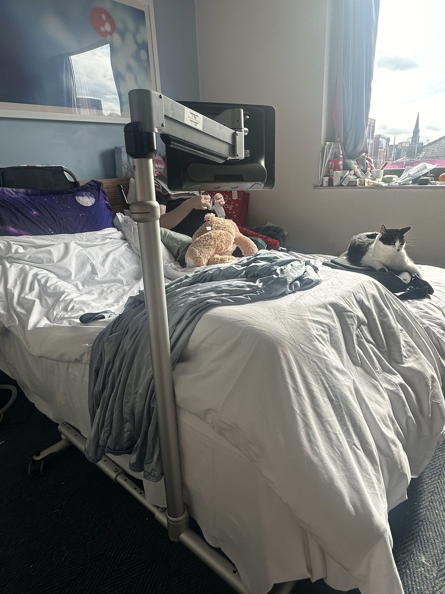 Oliver (he/him) 🇵🇸 (@disabledtudor) on Twitter photo Yesterday I got two dishiiity aids delivered.
An <a href="/activehandsco/">Active Hands</a> small item grip thing. Currently using for my Apple Pencil but likely use for more stuff too.
And a floor stand for my <a href="/TobiiDynavox/">Tobii Dynavox®</a> eye gaze device.
So now less pain nd can study & communicate in bed. Yesterday I got two dishiiity aids delivered.
An <a href="/activehandsco/">Active Hands</a> small item grip thing. Currently using for my Apple Pencil but likely use for more stuff too.
And a floor stand for my <a href="/TobiiDynavox/">Tobii Dynavox®</a> eye gaze device.
So now less pain nd can study & communicate in bed.